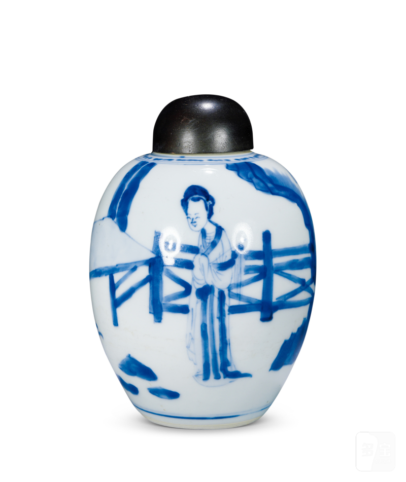 清康熙 青花仕女纹罐
